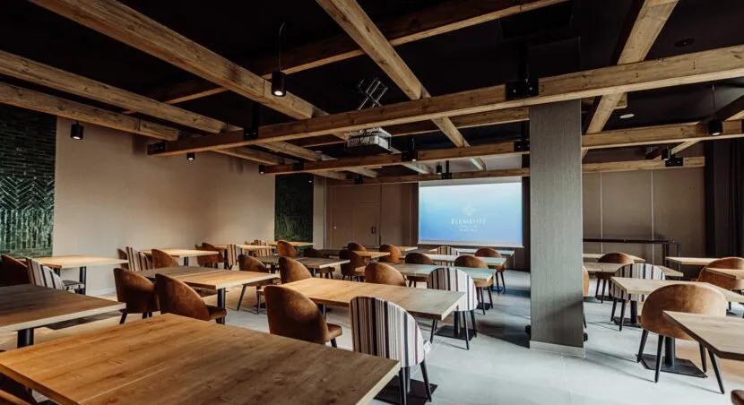 Modern hotel conference room prepared for meetings and trainings