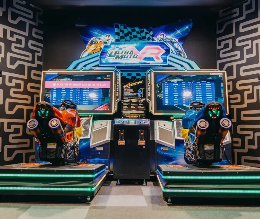 Hotel entertainment zone with racing simulator and guest attractions