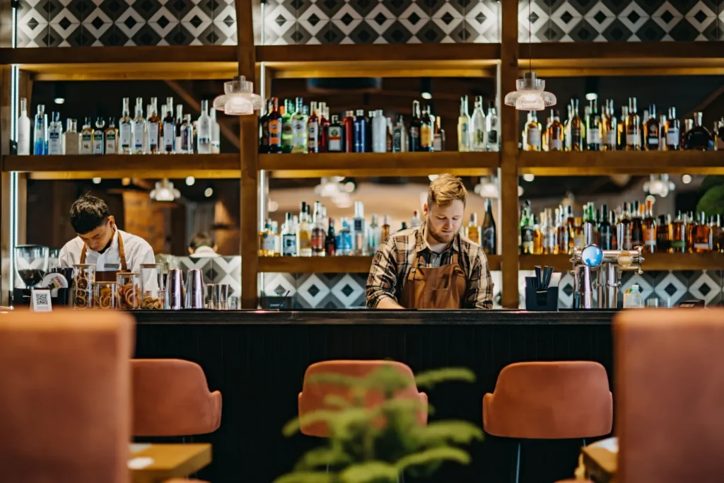 Elegant hotel bar with a wide selection of spirits